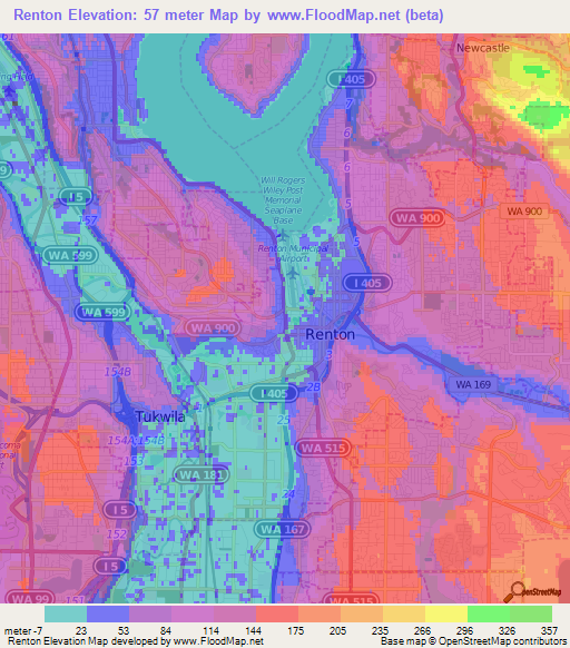 Renton,US Elevation Map