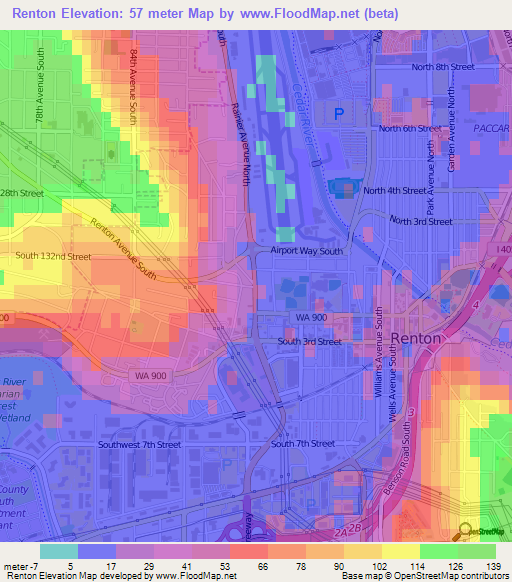 Renton,US Elevation Map