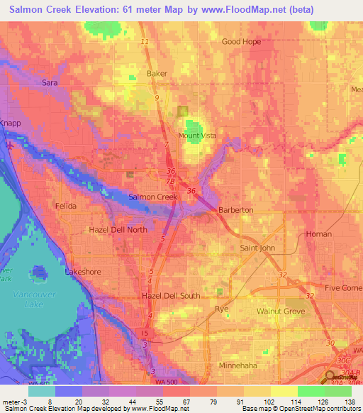 Salmon Creek,US Elevation Map