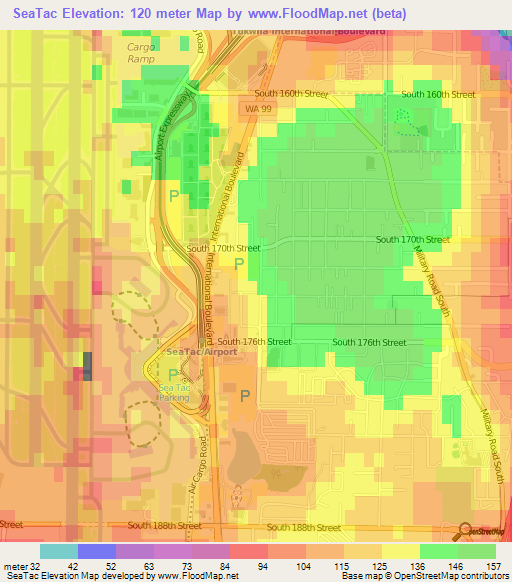 SeaTac,US Elevation Map