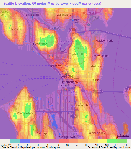 Seattle,US Elevation Map