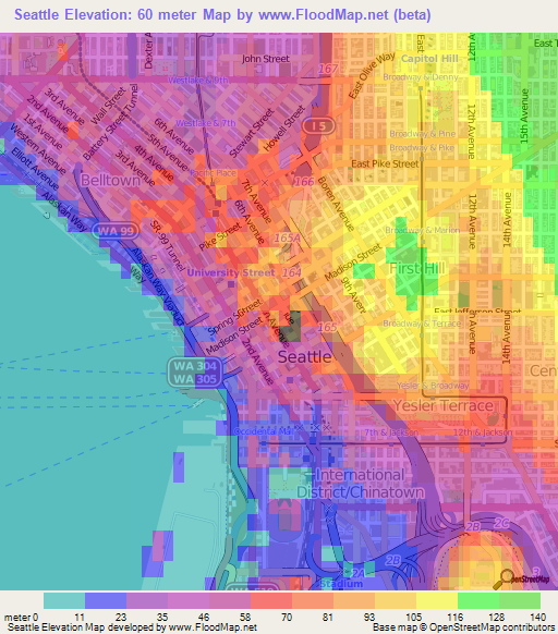 Seattle,US Elevation Map