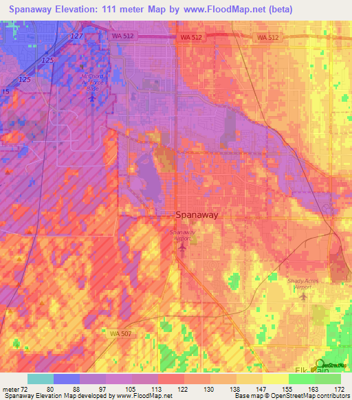 Spanaway,US Elevation Map