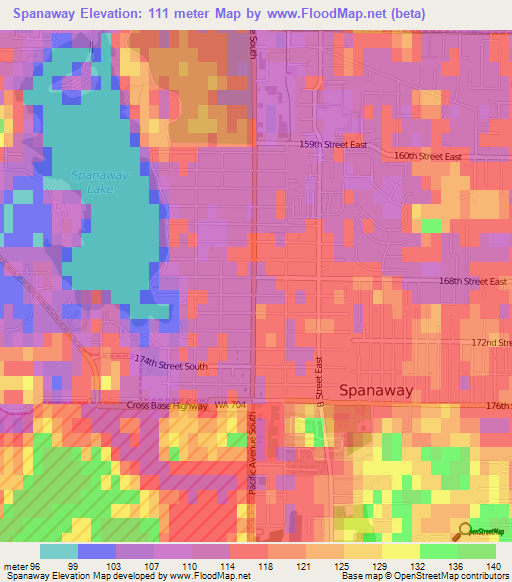 Spanaway,US Elevation Map