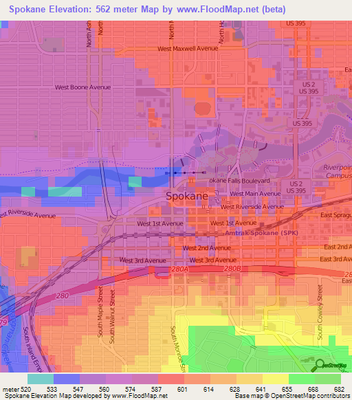 Spokane,US Elevation Map