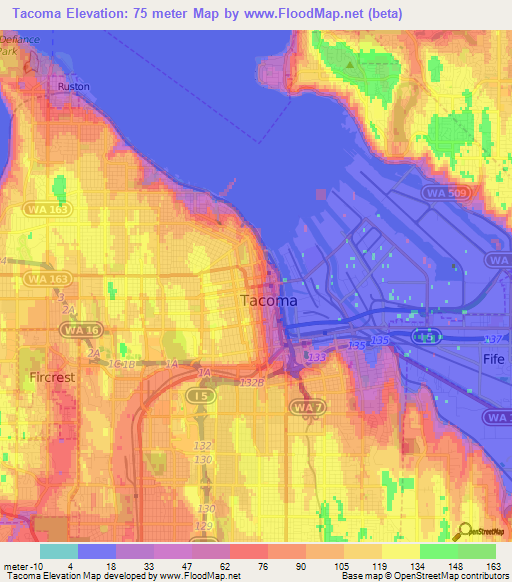 Tacoma,US Elevation Map