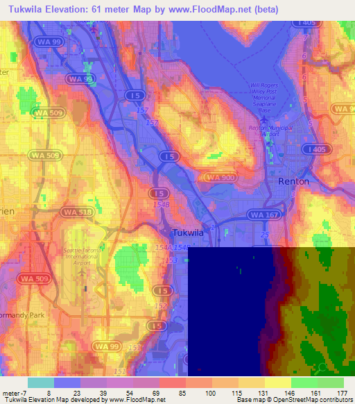 Tukwila,US Elevation Map