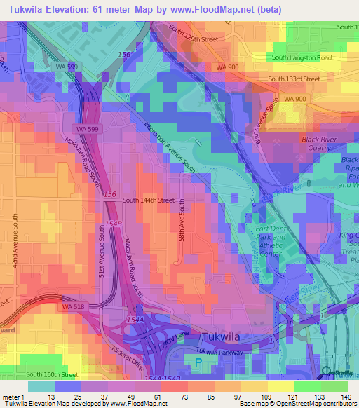 Tukwila,US Elevation Map