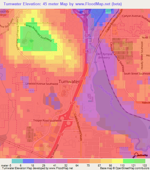 Tumwater,US Elevation Map