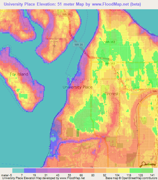 University Place,US Elevation Map