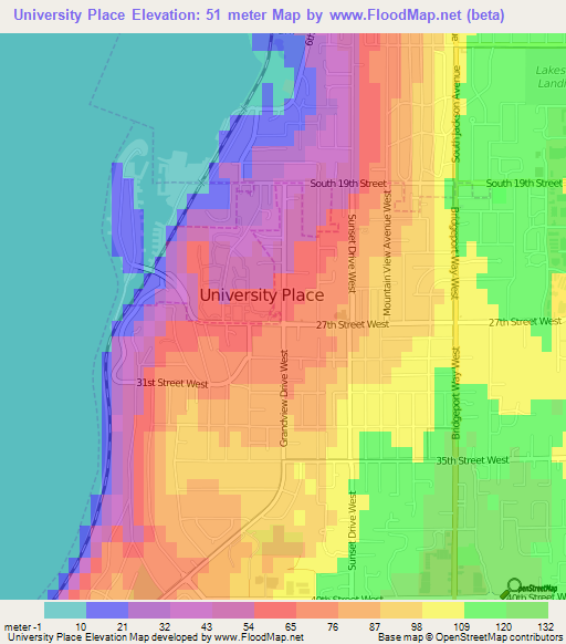 University Place,US Elevation Map