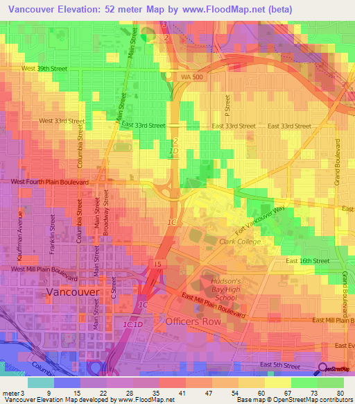 Vancouver,US Elevation Map