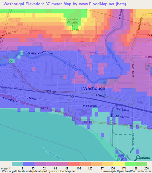 Washougal,US Elevation Map