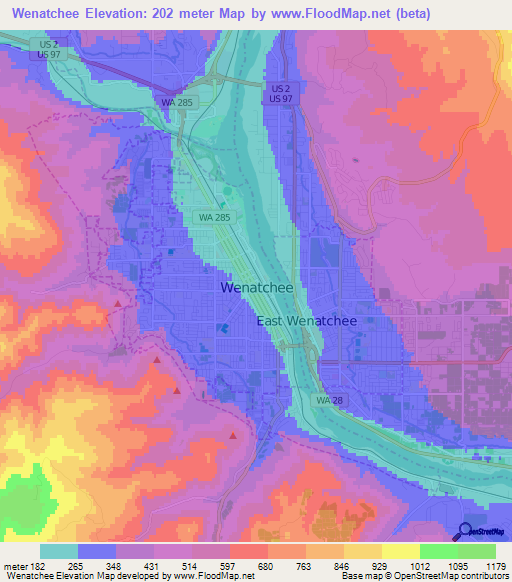 Wenatchee,US Elevation Map