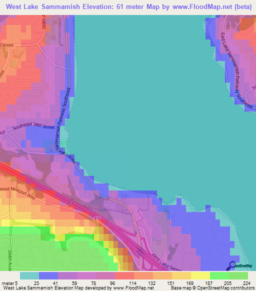 West Lake Sammamish,US Elevation Map