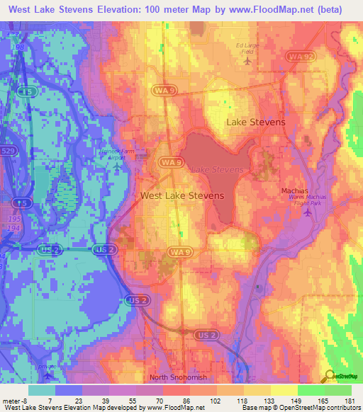 West Lake Stevens,US Elevation Map