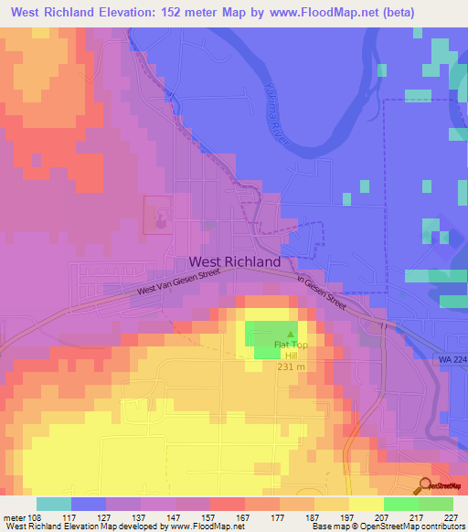 West Richland,US Elevation Map