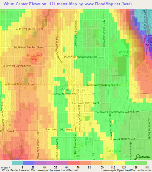 White Center,US Elevation Map