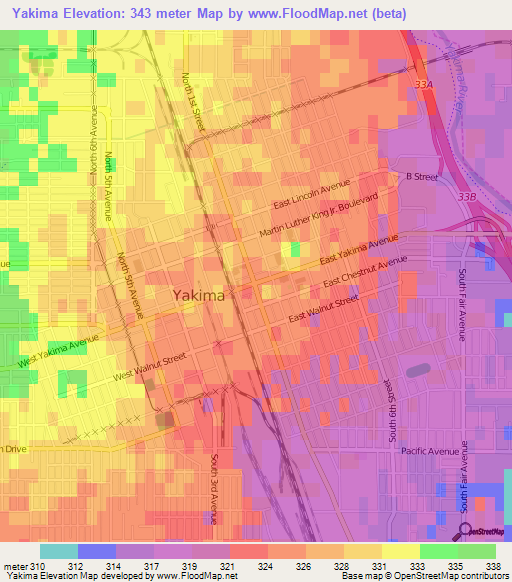 Yakima,US Elevation Map