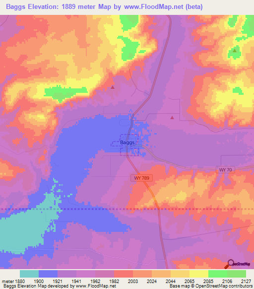 Baggs,US Elevation Map