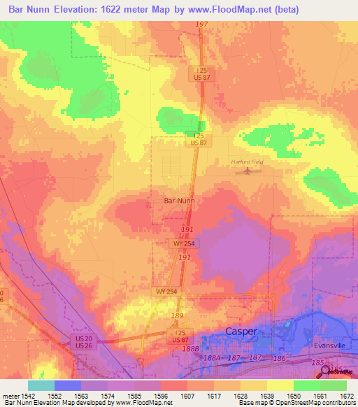 Bar Nunn,US Elevation Map