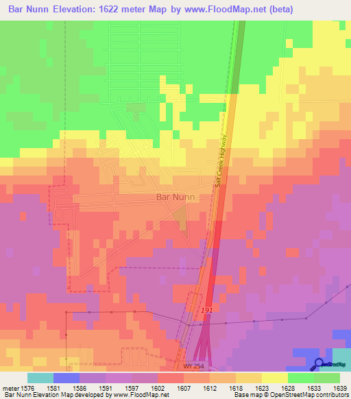 Bar Nunn,US Elevation Map