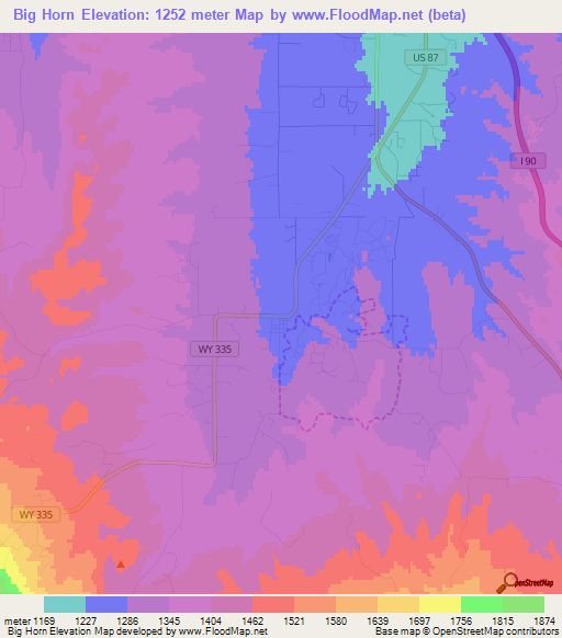 Big Horn,US Elevation Map