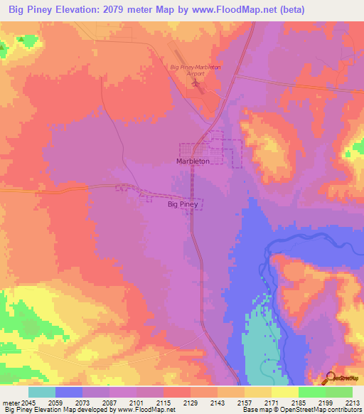 Big Piney,US Elevation Map