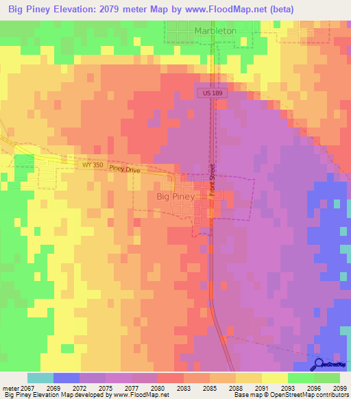 Big Piney,US Elevation Map