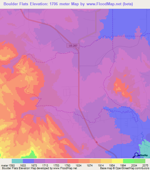 Boulder Flats,US Elevation Map