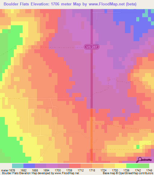 Boulder Flats,US Elevation Map