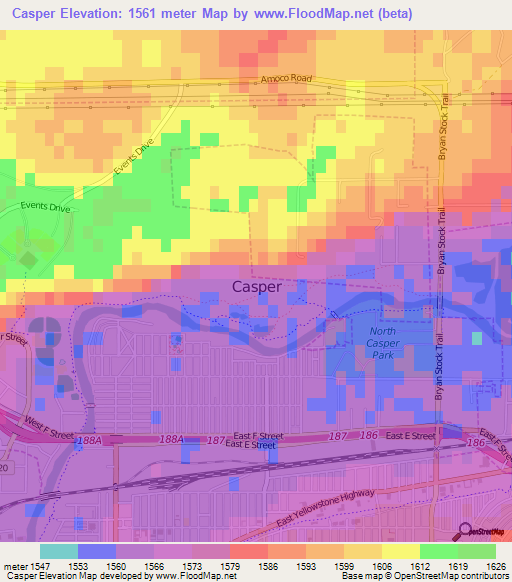 Casper,US Elevation Map