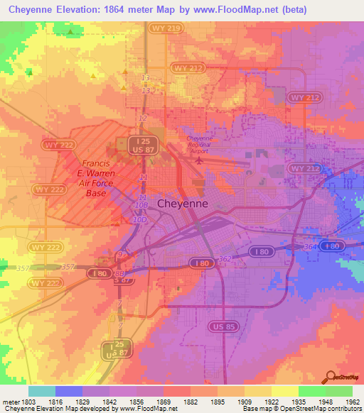 Cheyenne,US Elevation Map