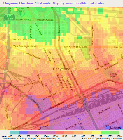 Cheyenne,US Elevation Map