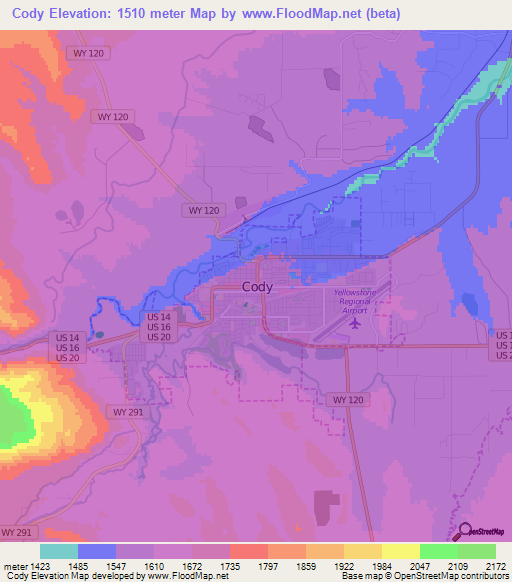 Cody,US Elevation Map