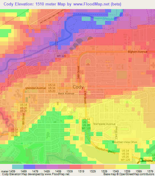 Cody,US Elevation Map