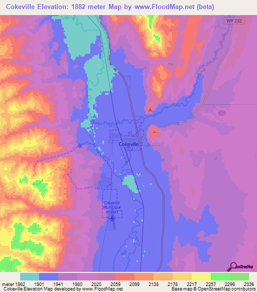 Cokeville,US Elevation Map