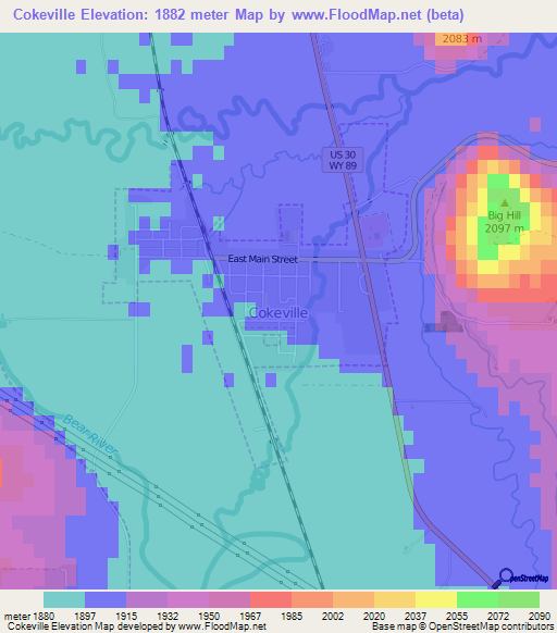 Cokeville,US Elevation Map