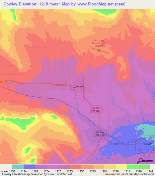 Cowley,US Elevation Map