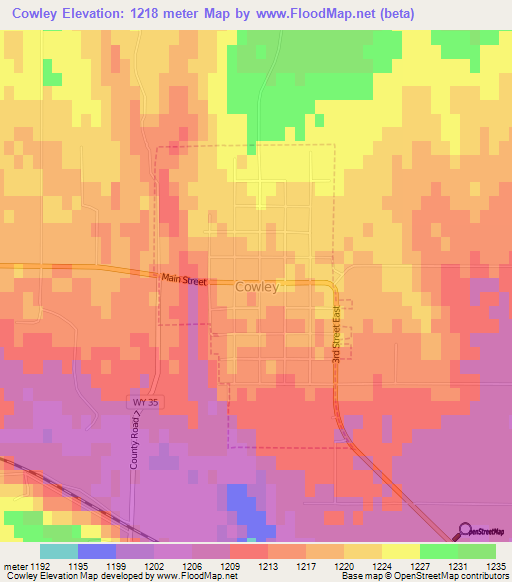 Cowley,US Elevation Map