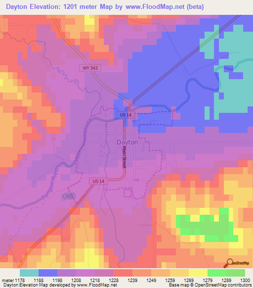 Dayton,US Elevation Map