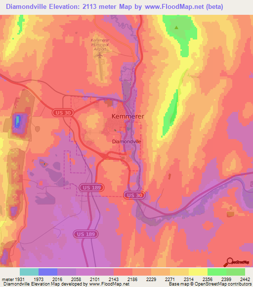 Diamondville,US Elevation Map