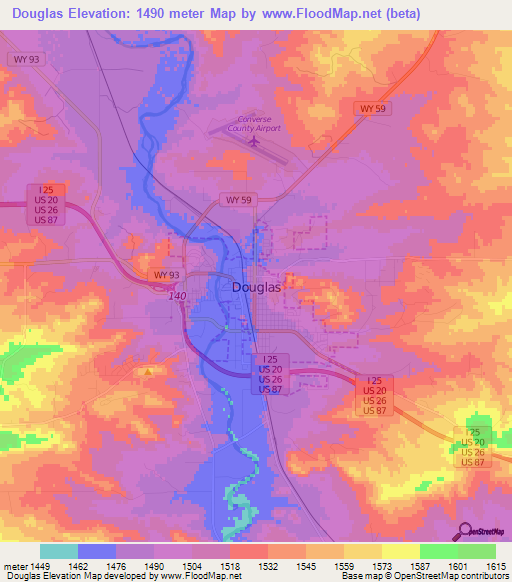 Douglas,US Elevation Map