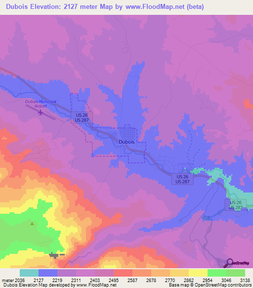 Dubois,US Elevation Map