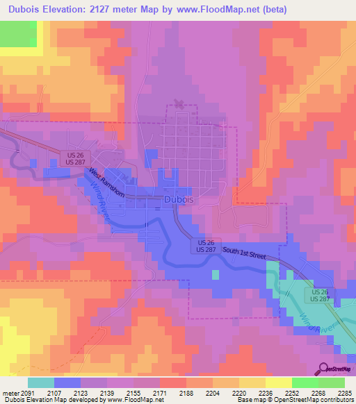 Dubois,US Elevation Map