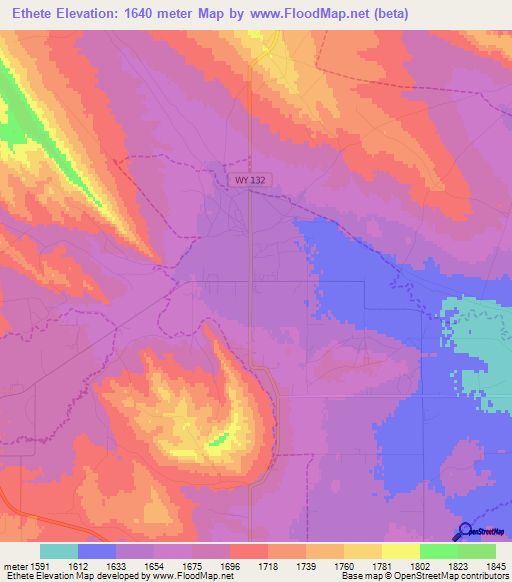 Ethete,US Elevation Map