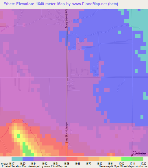 Ethete,US Elevation Map