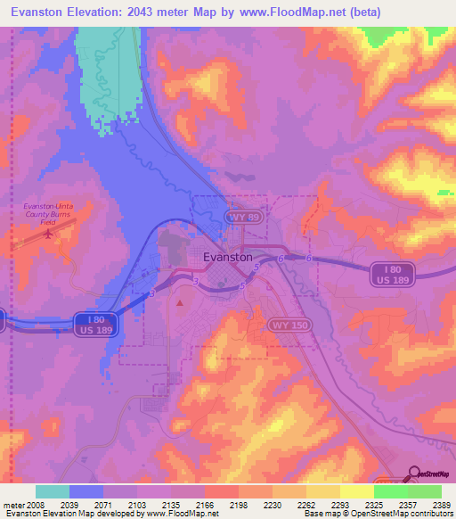 Evanston,US Elevation Map