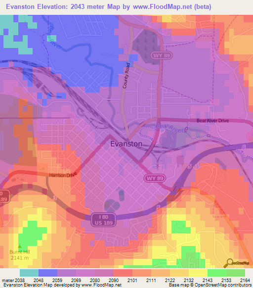 Evanston,US Elevation Map