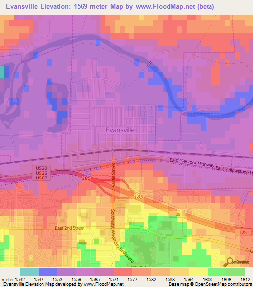 Evansville,US Elevation Map